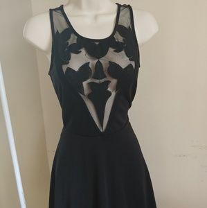 Women Black Dress with Sheer Detail Front and Back